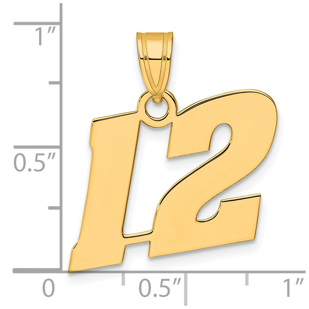 14k Yellow Gold Polished Block Number 12 Pendant
