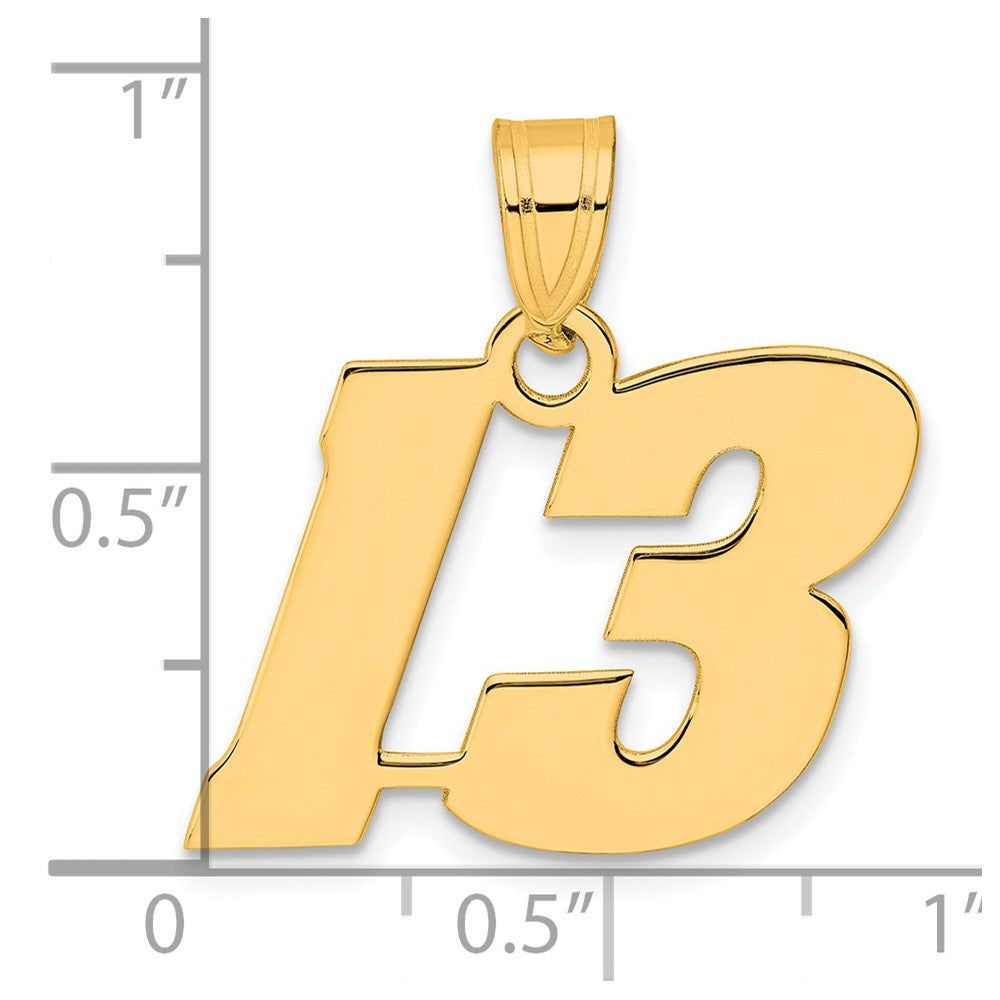 14k Yellow Gold Polished Block Number 13 Pendant