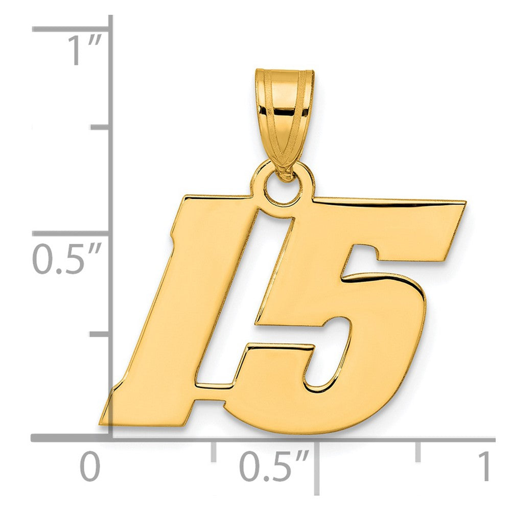 14k Yellow Gold Polished Block Number 15 Pendant