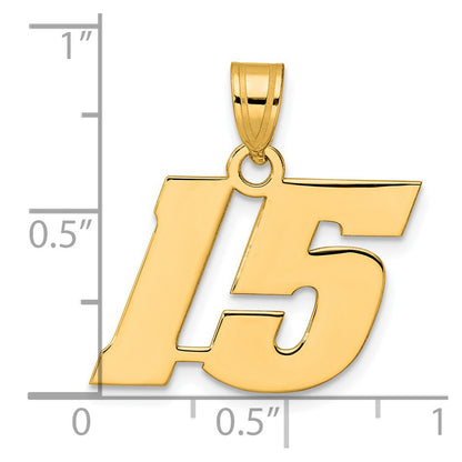 14k Yellow Gold Polished Block Number 15 Pendant