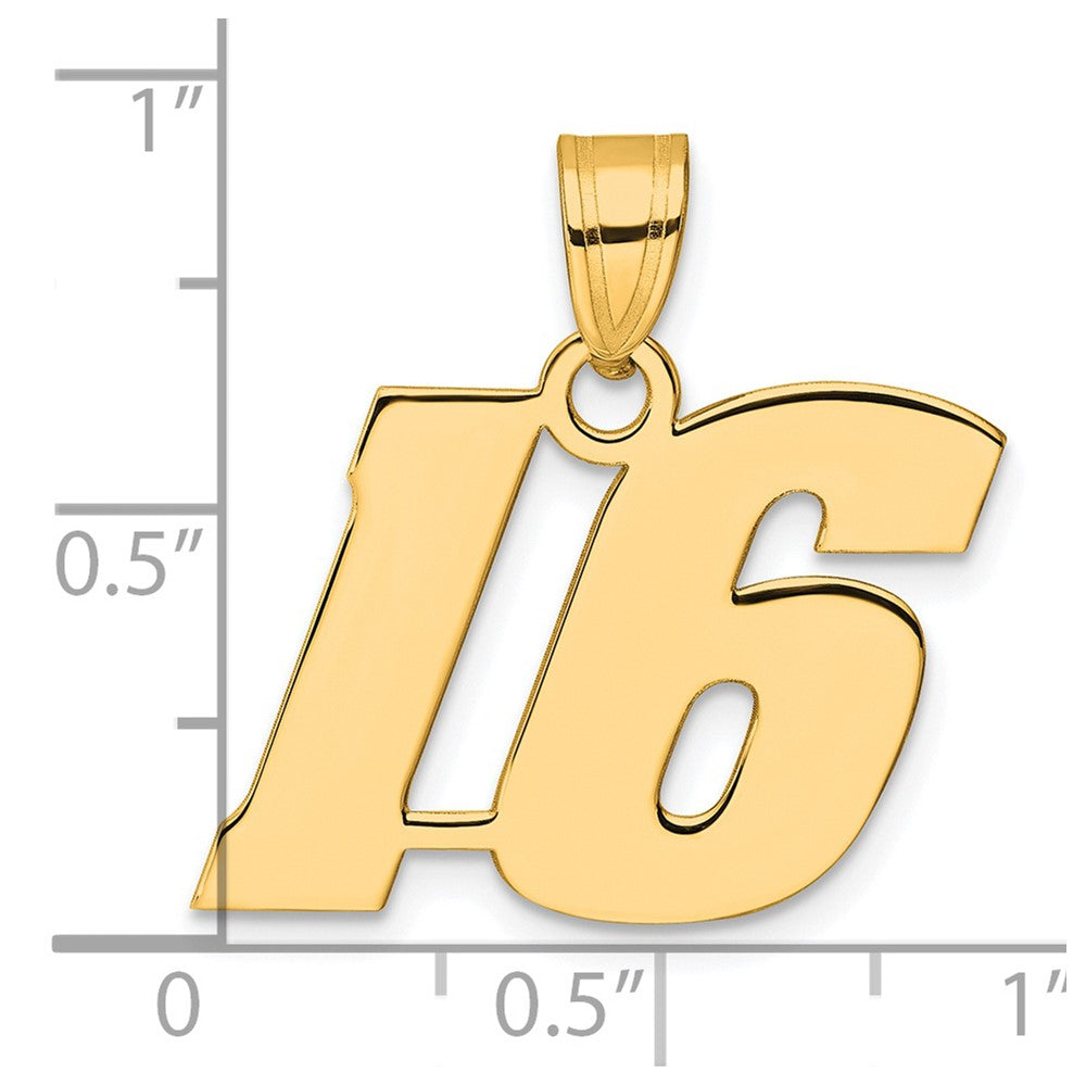 14k Yellow Gold Polished Block Number 16 Pendant