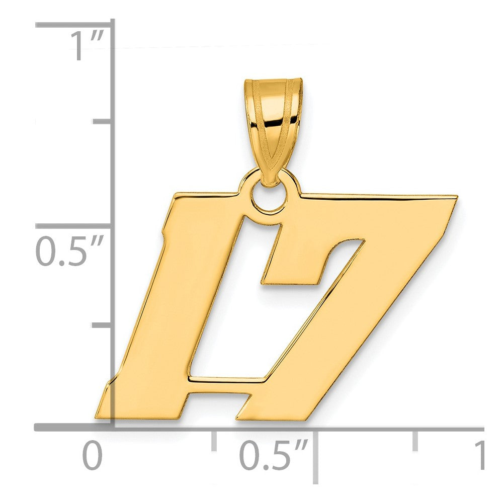 14k Yellow Gold Polished Block Number 17 Pendant
