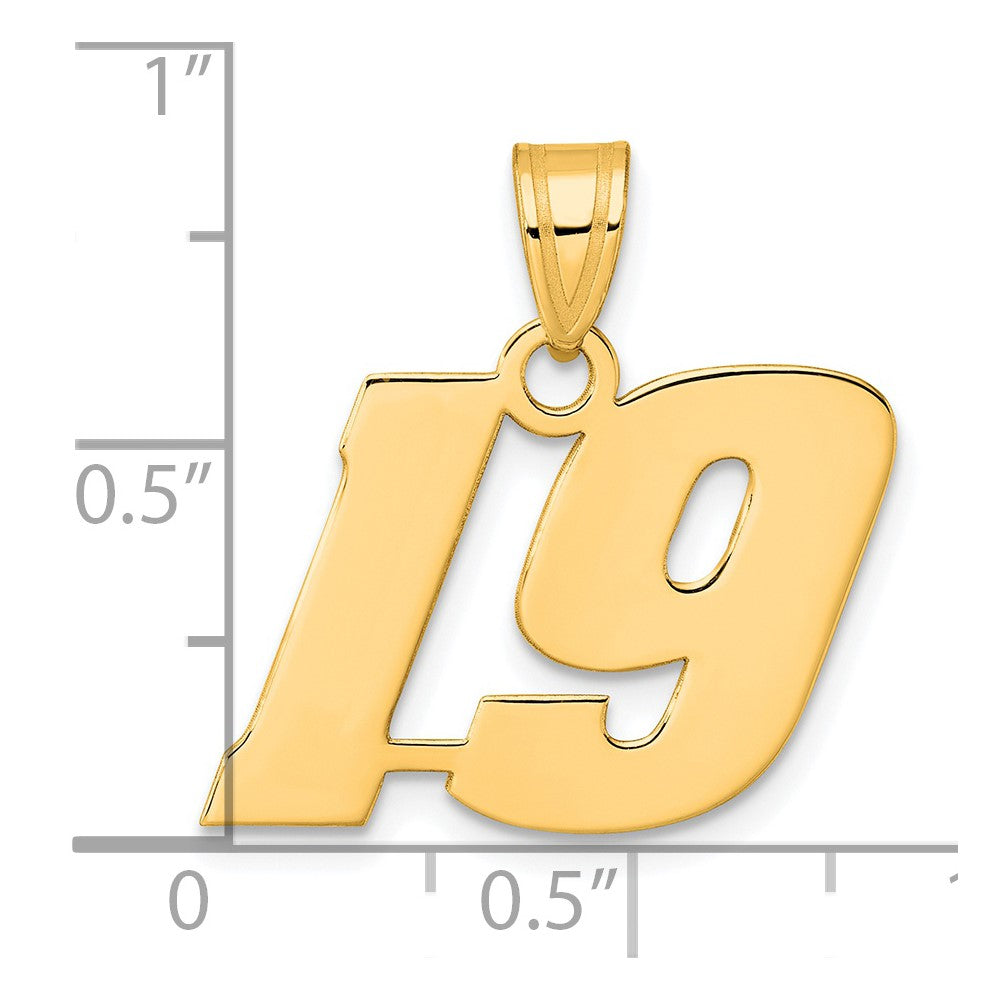 14k Yellow Gold Polished Block Number 19 Pendant