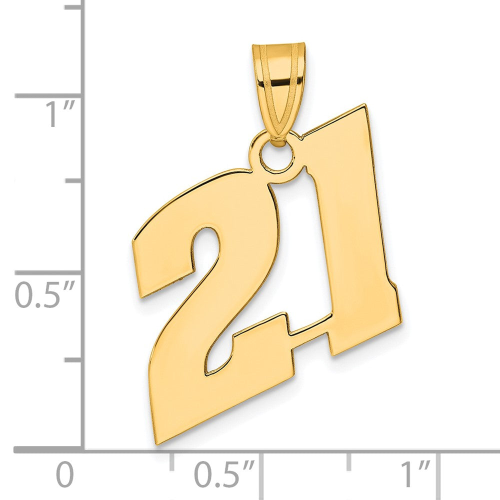 14k Yellow Gold Polished Block Number 21 Pendant