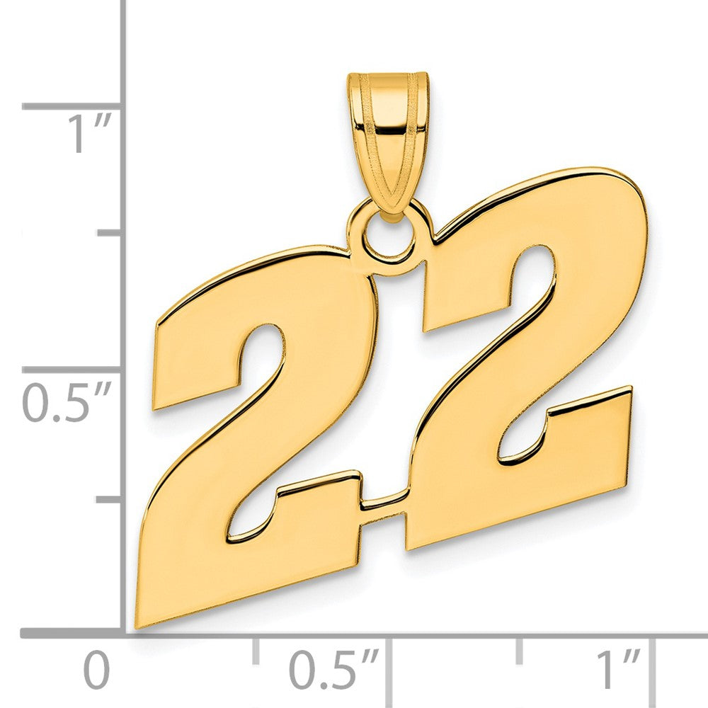 14k Yellow Gold Polished Block Number 22 Pendant