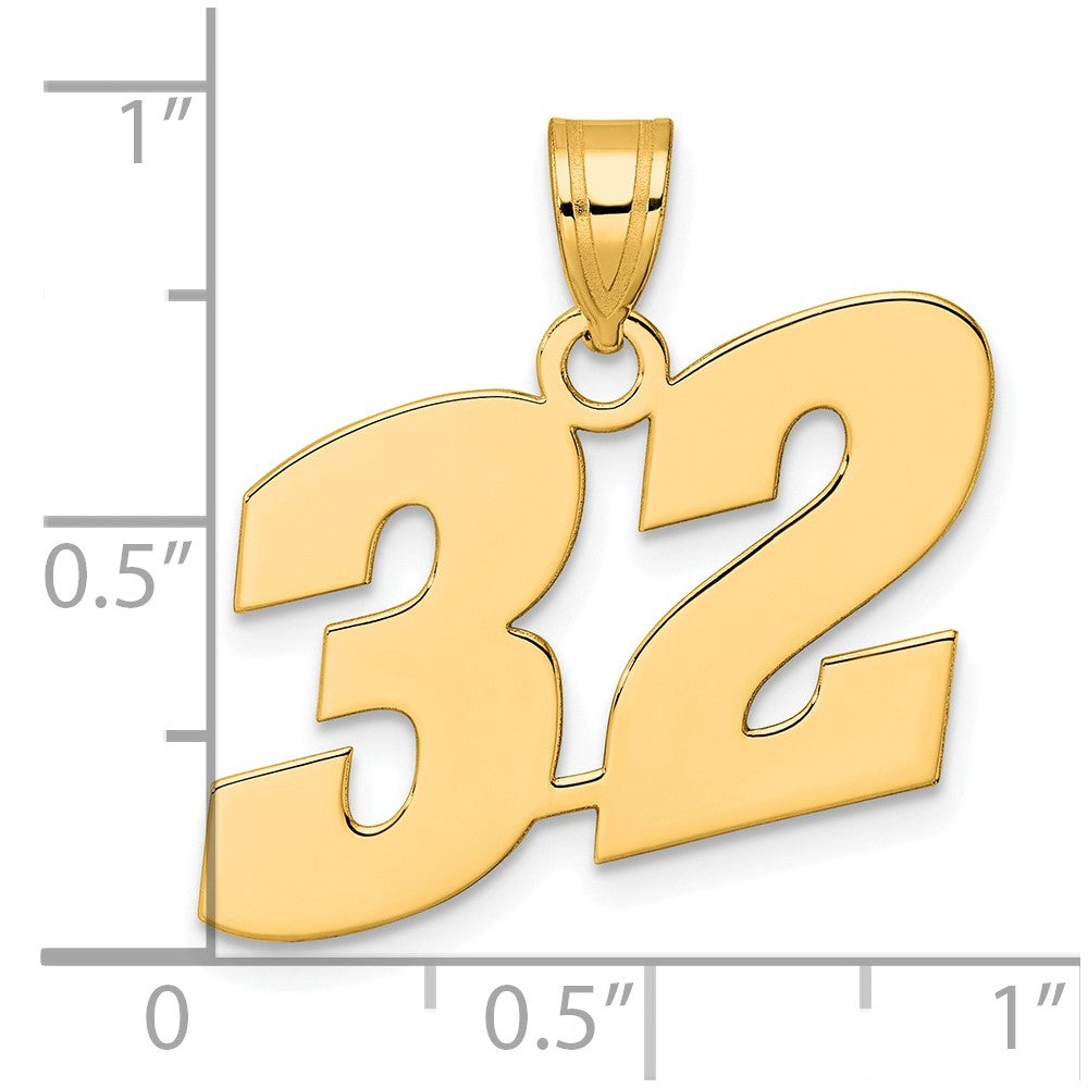14k Yellow Gold Polished Block Number 32 Pendant