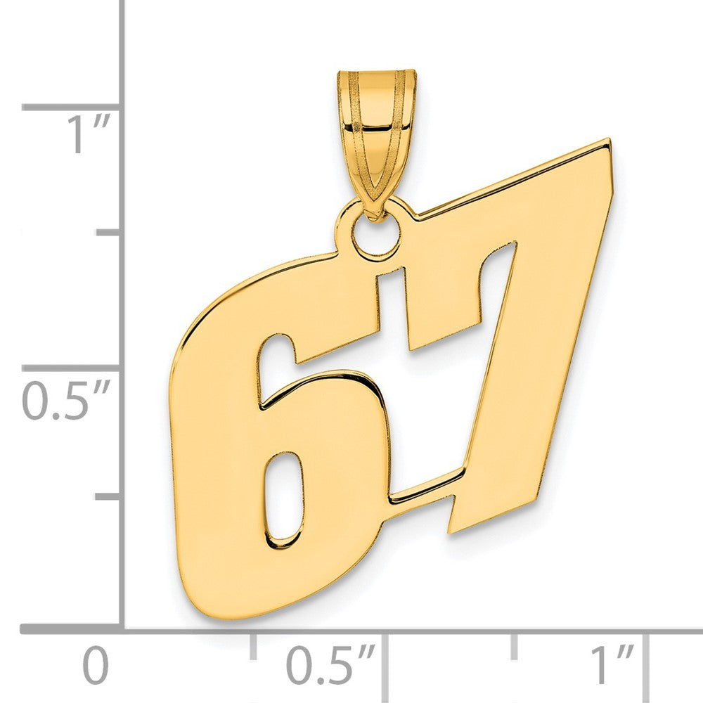 14k Yellow Gold Polished Block Number 67 Pendant