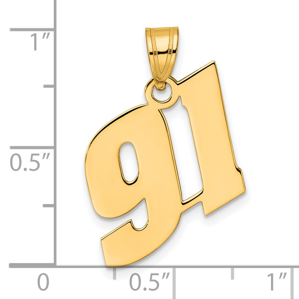 14k Yellow Gold Polished Block Number 91 Pendant