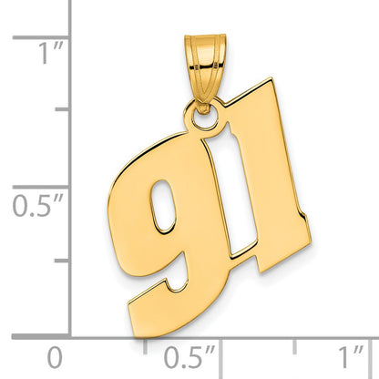 14k Yellow Gold Polished Block Number 91 Pendant