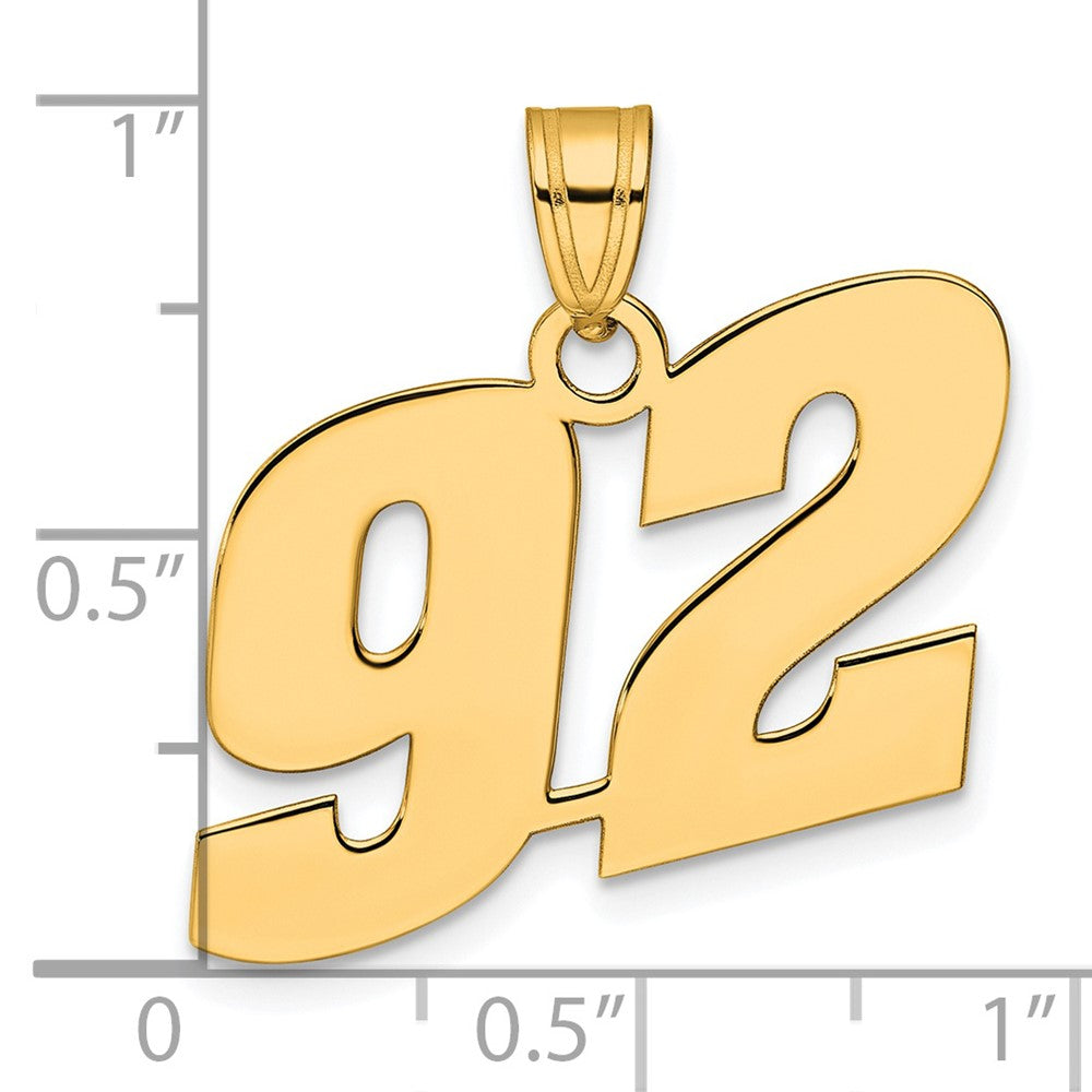 14k Yellow Gold Polished Block Number 92 Pendant