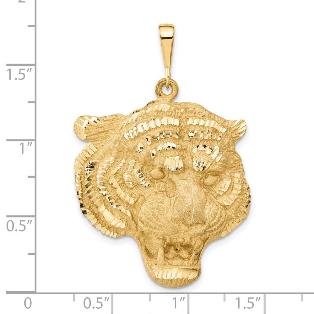14k Yellow Gold Diamond-cut Tigers Head Pendant
