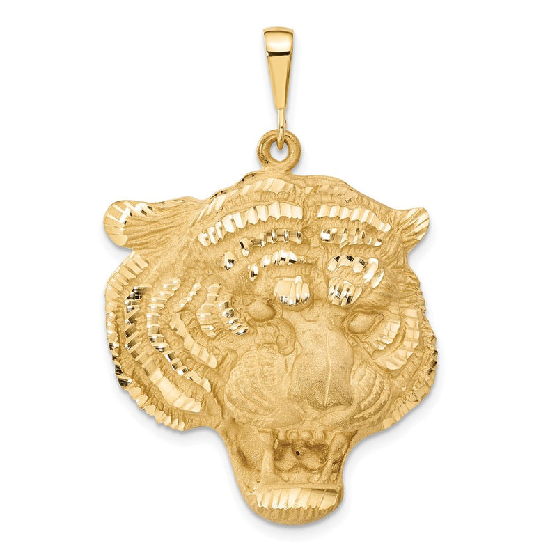 14k Yellow Gold Diamond-cut Tigers Head Pendant