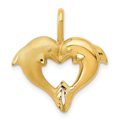 14k Yellow Gold Dolphin Heart Pendant