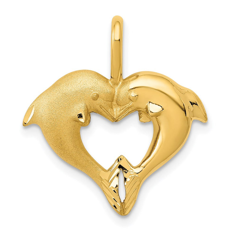 14k Yellow Gold Dolphin Heart Pendant