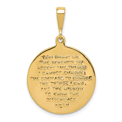 14k Yellow Gold Praying Hands and Serenity Prayer Pendant