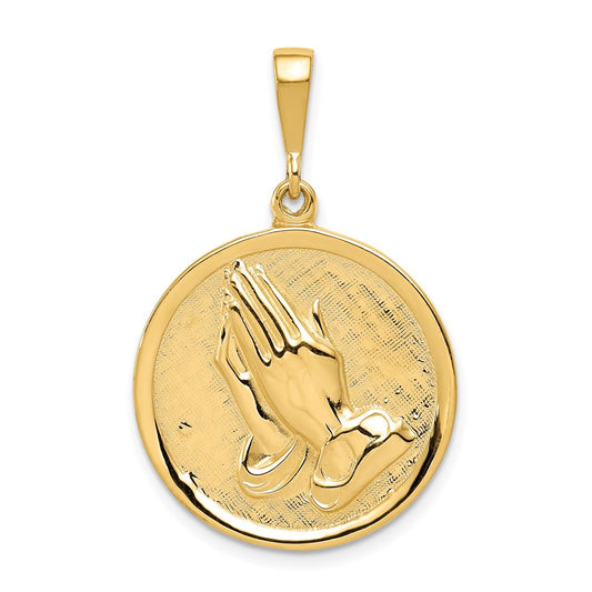 14k Yellow Gold Praying Hands and Serenity Prayer Pendant