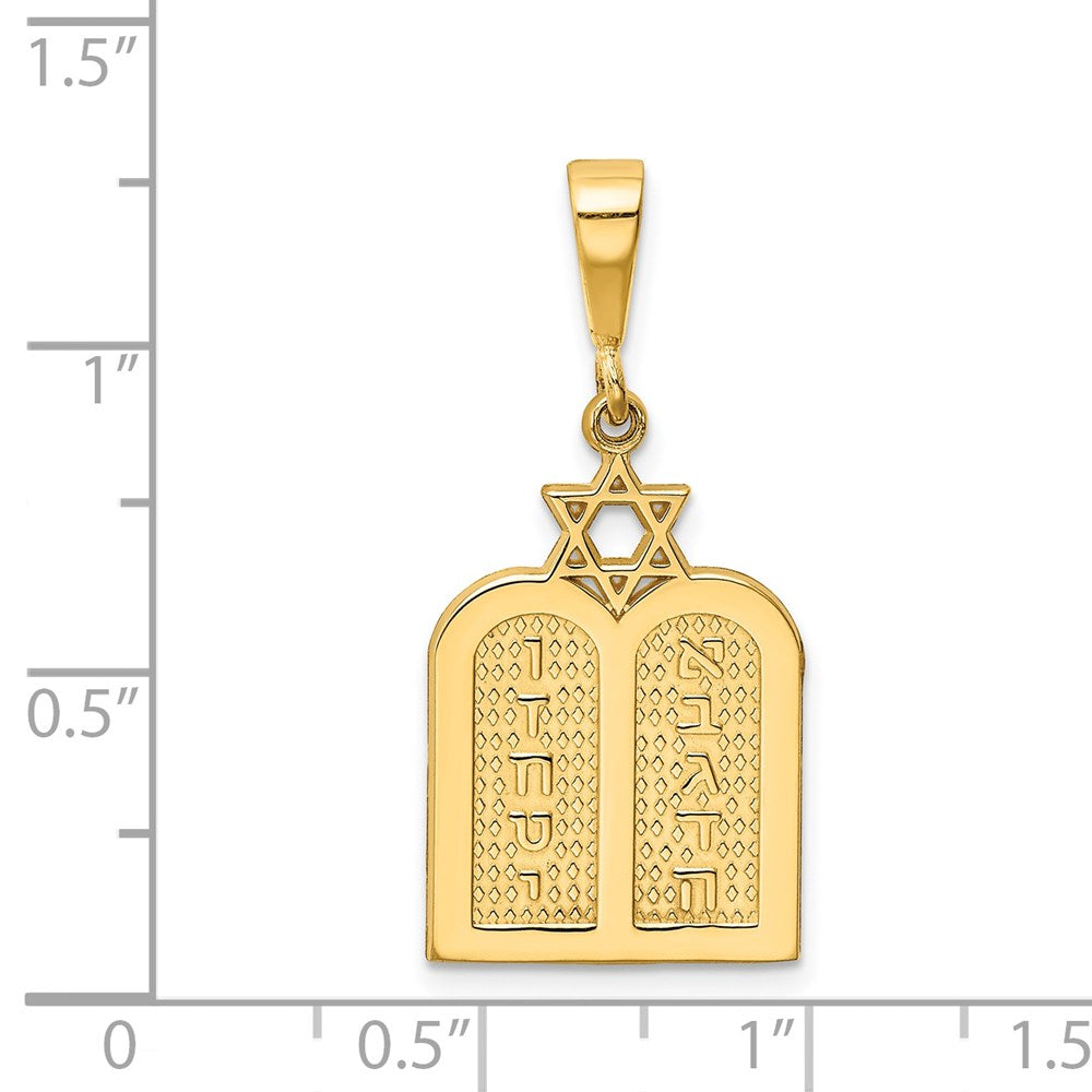 14k Yellow Gold Polished 10 Commandment Tablets w/Star Of David Charm