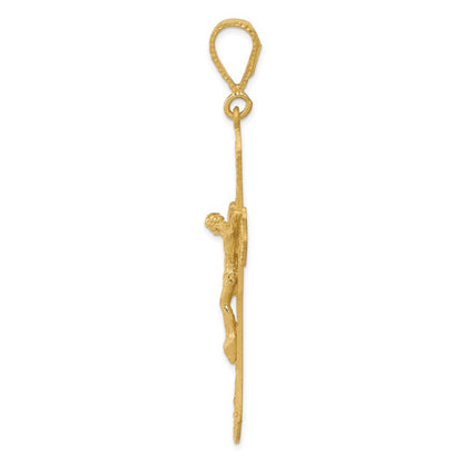 14k Yellow Gold Satin Diamond-Cut Crucifix Pendant
