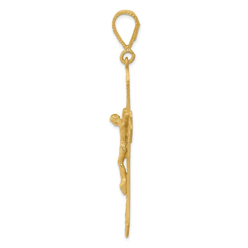 14k Yellow Gold Satin Diamond-Cut Crucifix Pendant