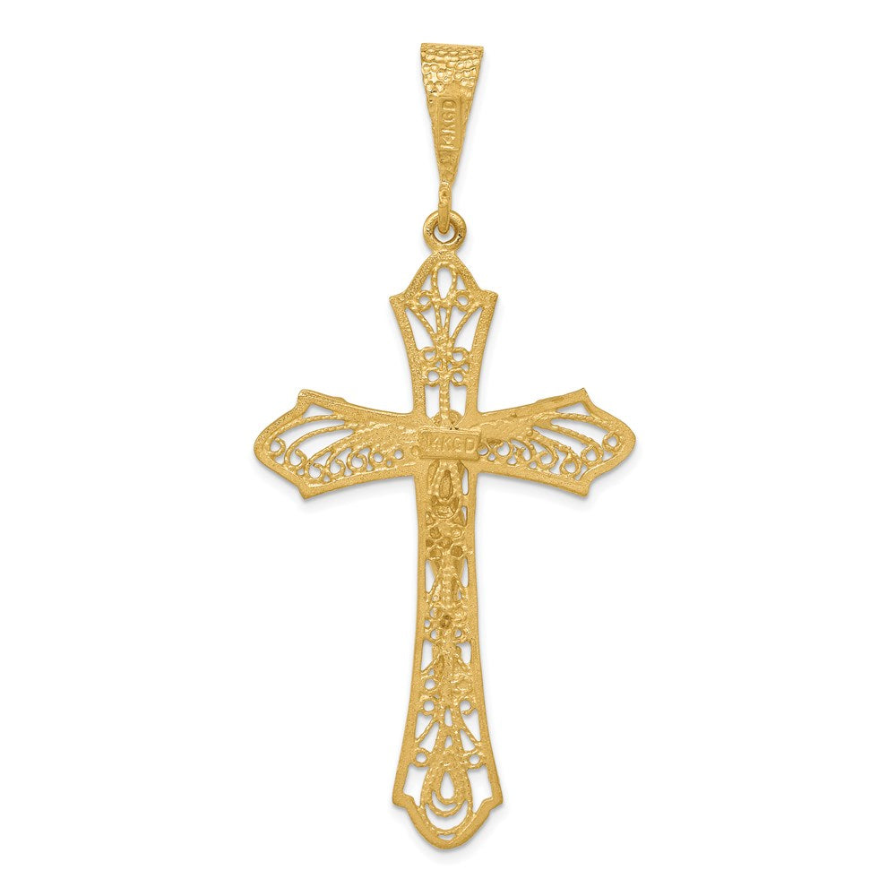 14k Yellow Gold Satin Diamond-Cut Crucifix Pendant