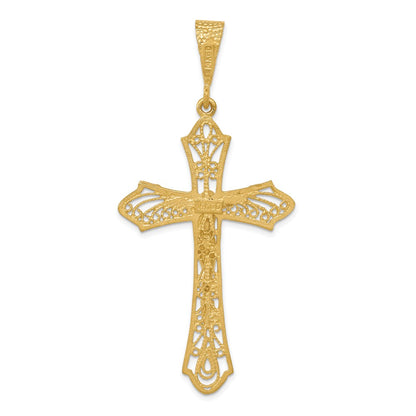 14k Yellow Gold Satin Diamond-Cut Crucifix Pendant