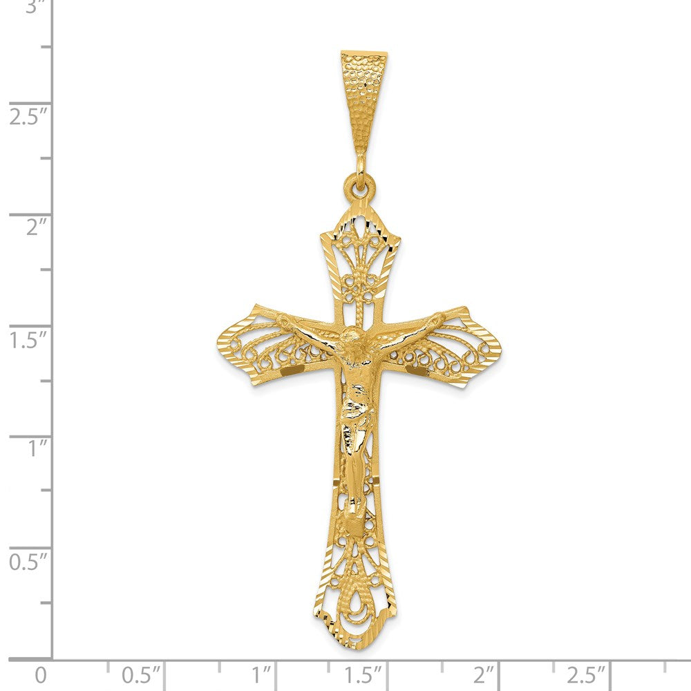 14k Yellow Gold Satin Diamond-Cut Crucifix Pendant