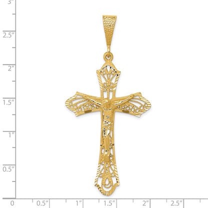14k Yellow Gold Satin Diamond-Cut Crucifix Pendant