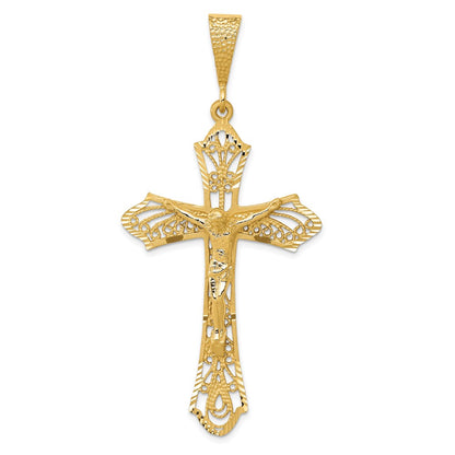 14k Yellow Gold Satin Diamond-Cut Crucifix Pendant