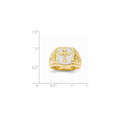 14k Two-Tone Gold Cross on Top Mens Ring