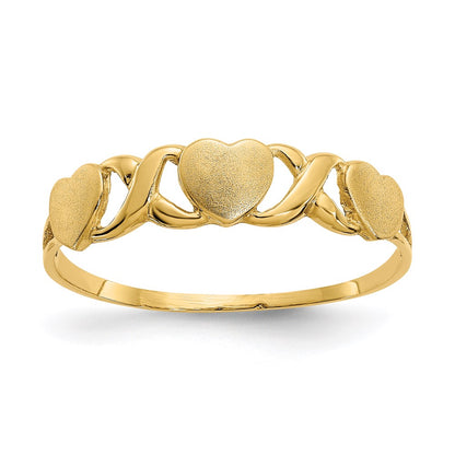 14K Yellow Gold Triple Heart Ring