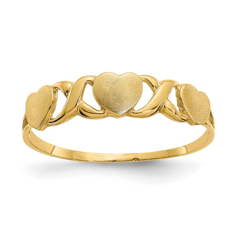 14K Yellow Gold Triple Heart Ring