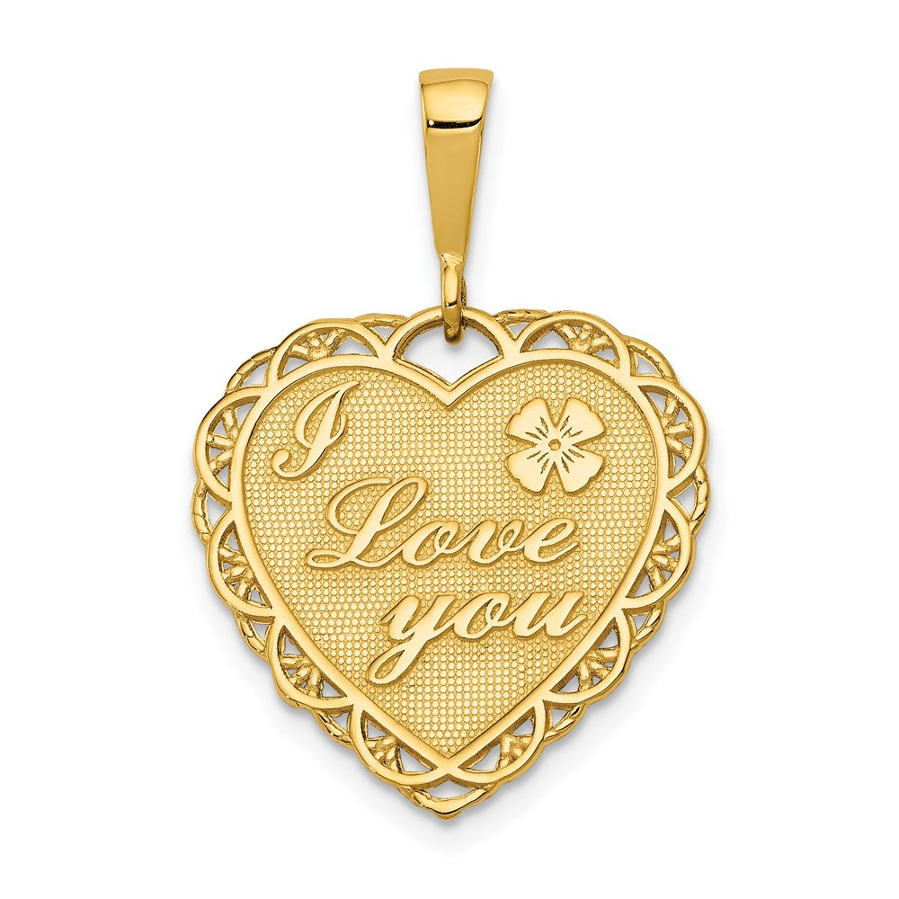 14k Yellow Gold Reversible I LOVE YOU Heart Pendant