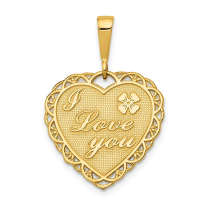 14k Yellow Gold Reversible I LOVE YOU Heart Pendant