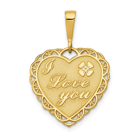 14k Yellow Gold Reversible I LOVE YOU Heart Pendant