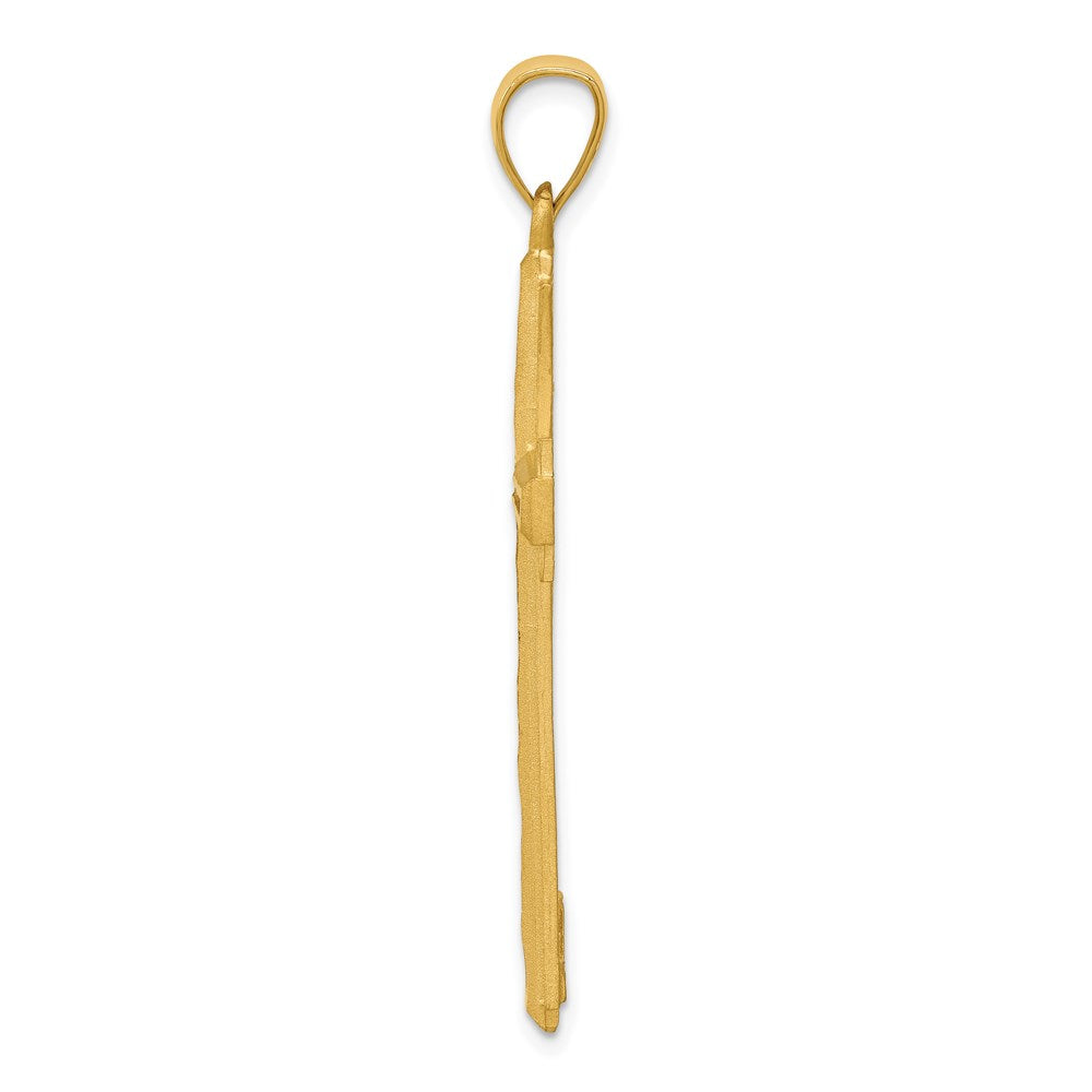 14k Yellow Gold Diamond Cut and Satin Cross Pendant