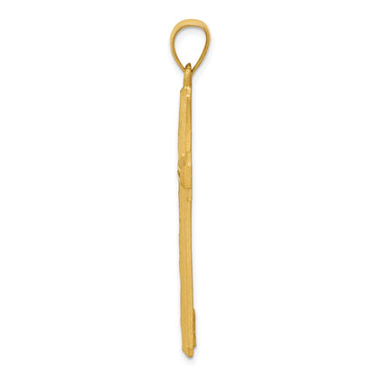 14k Yellow Gold Diamond Cut and Satin Cross Pendant