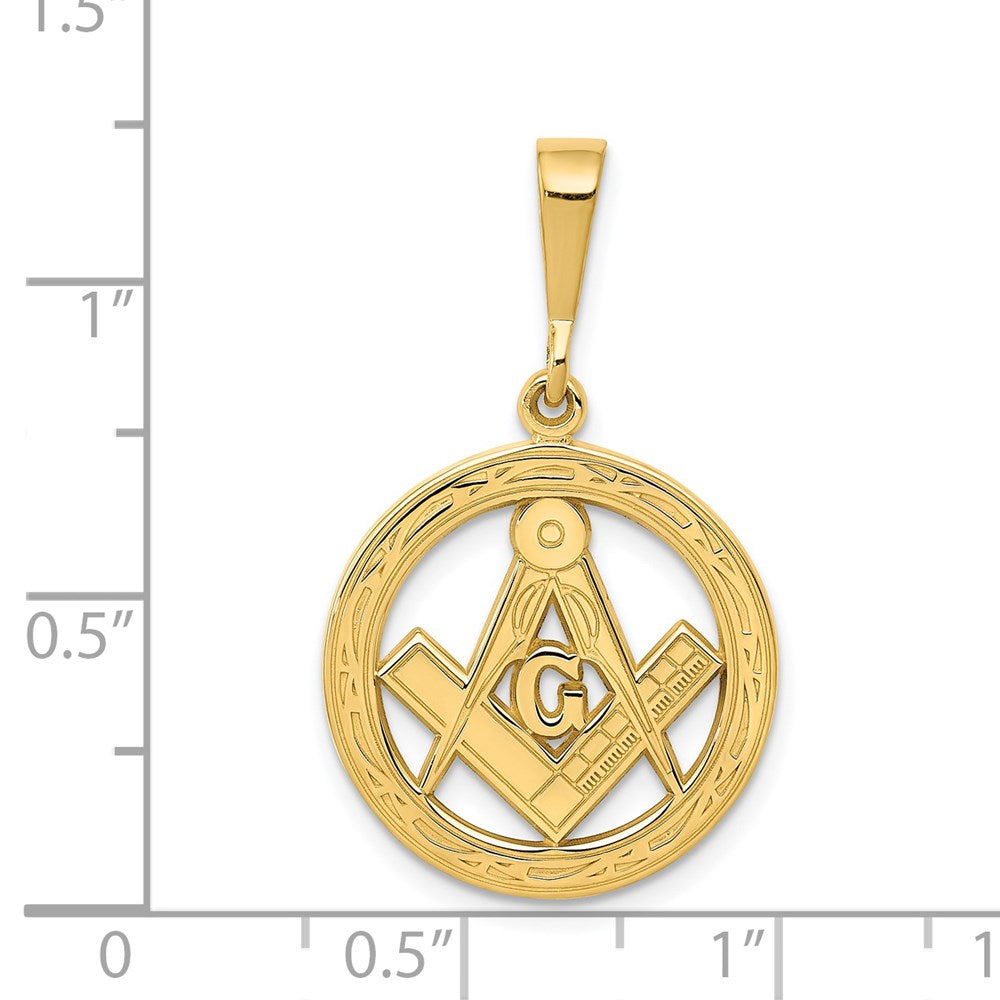 14k Yellow Gold Polished and Textured Masonic Symbol Pendant
