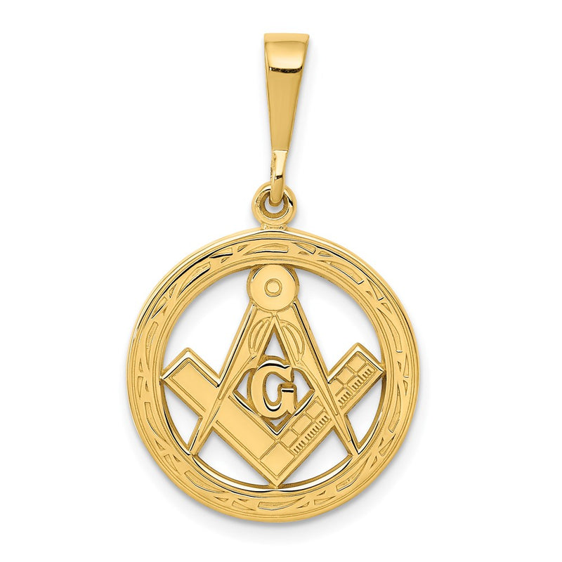14k Yellow Gold Polished and Textured Masonic Symbol Pendant