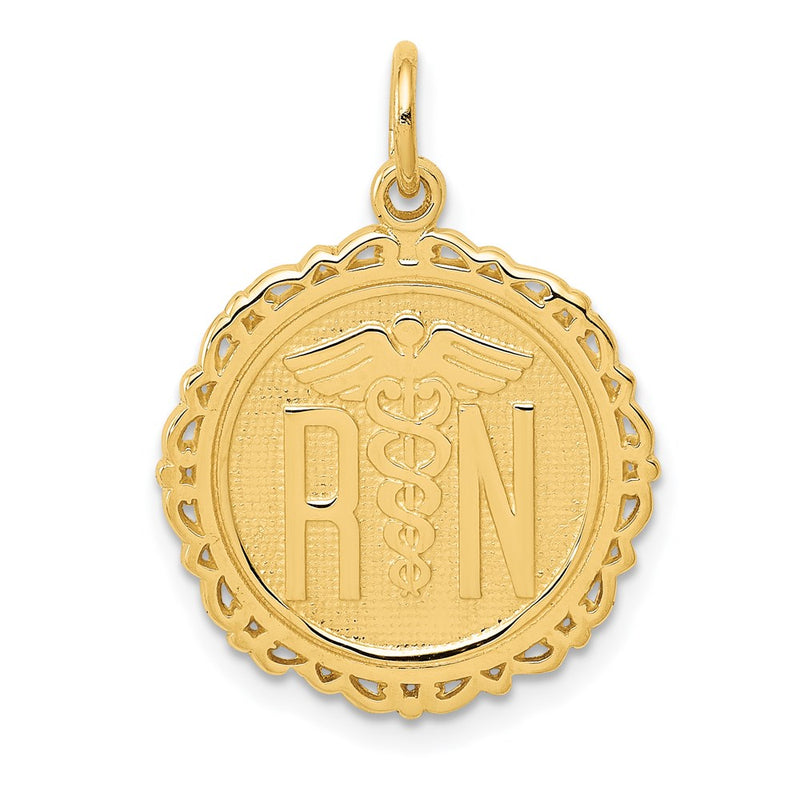 14k Yellow Gold RN Registered Nurse Disc Charm