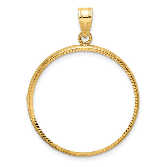 Wideband Distinguished Coin Jewelry 14k Yellow Goldy Diamond-cut Prong 27.0mm Coin Bezel Pendant