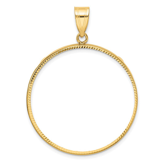 Wideband Distinguished Coin Jewelry 14k Yellow Goldy Diamond-cut Prong 32.7mm Coin Bezel Pendant