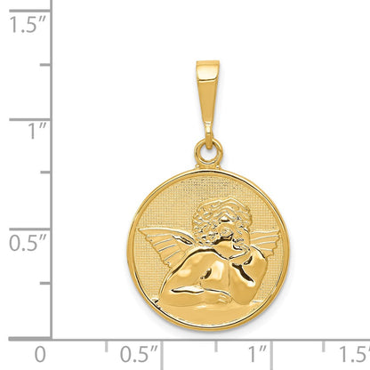 14k Yellow Gold Polished and Satin Angel Pendant