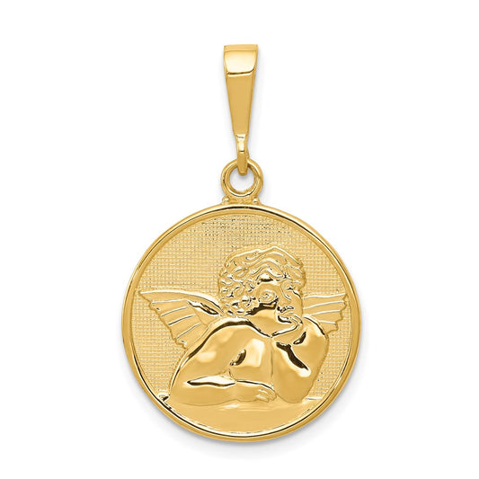 14k Yellow Gold Polished and Satin Angel Pendant