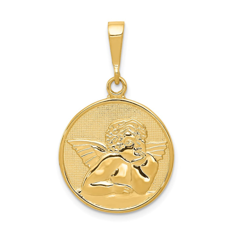 14k Yellow Gold Polished and Satin Angel Pendant