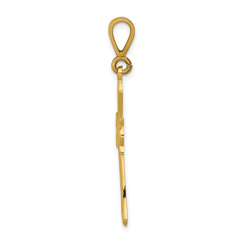 14k Yellow Gold Fleur De Lis Cross Pendant
