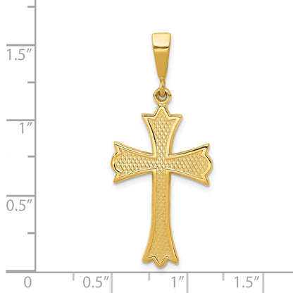 14k Yellow Gold Fleur De Lis Cross Pendant