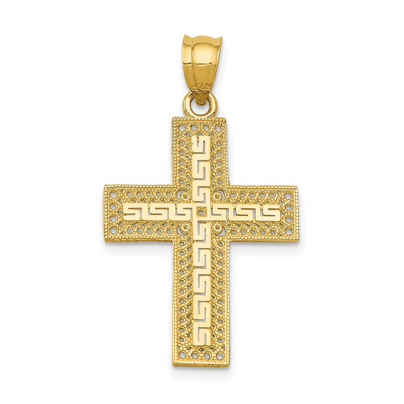 14k Yellow Gold Greek Filigree Cross Pendant