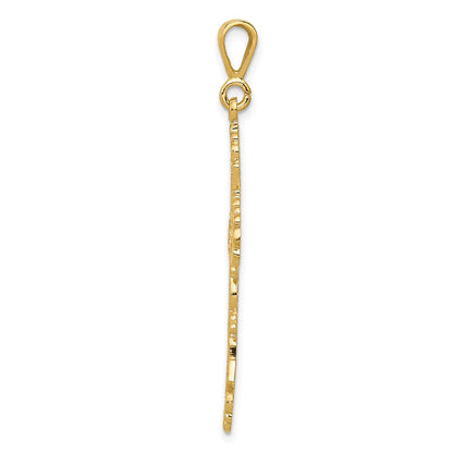 14k Yellow Gold Fleur De Lis Cross Pendant