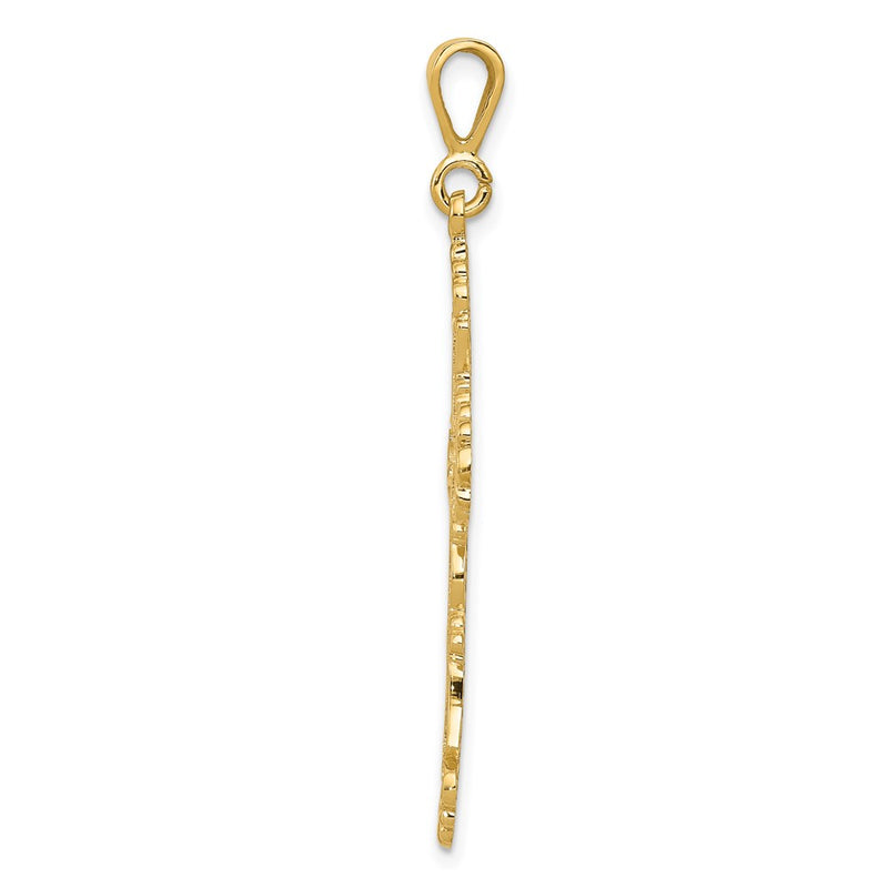 14k Yellow Gold Fleur De Lis Cross Pendant