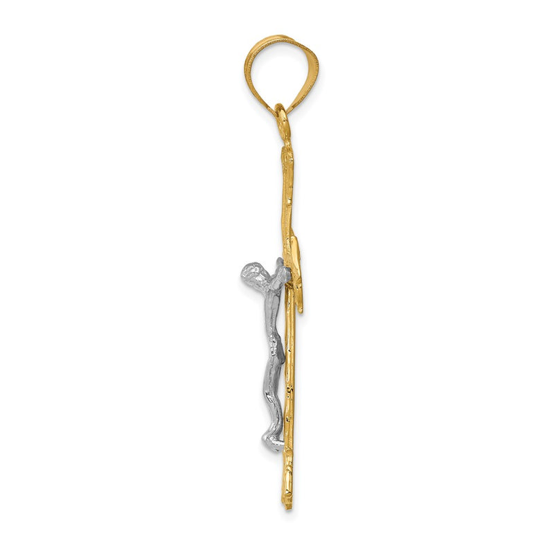 14k Two-tone Gold Diamond-cut Crucifix Pendant